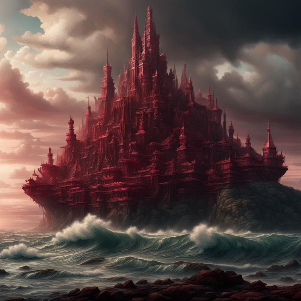 Epic Sea of Ruby Absence: Digital Matte Painting