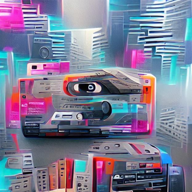 Cassette Tape in Retro-Futuristic Style