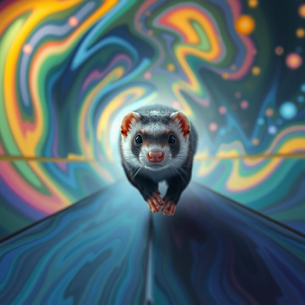 Psychedelic Ferret Sprinting Through Mystical Bauhaus Tunnel
