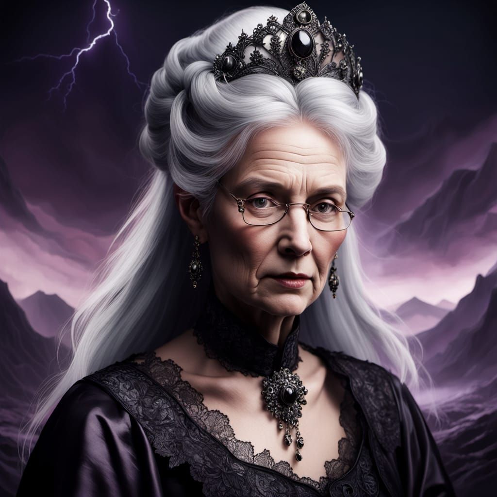 Ethereal Baroque Elderly Woman with Weathered Face and Light...