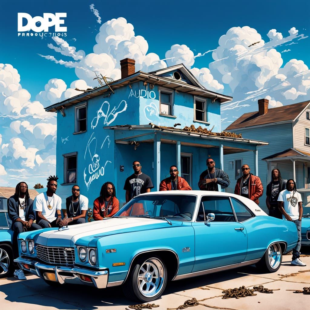 Surreal Gathering with Luxury Cars and Graffiti Art