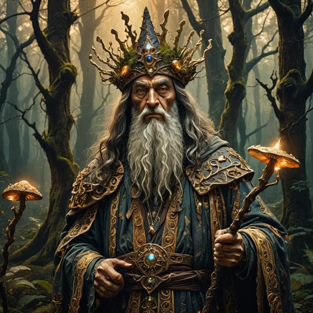 Wizard Portrait in Mystical Forest, Fantasy Art