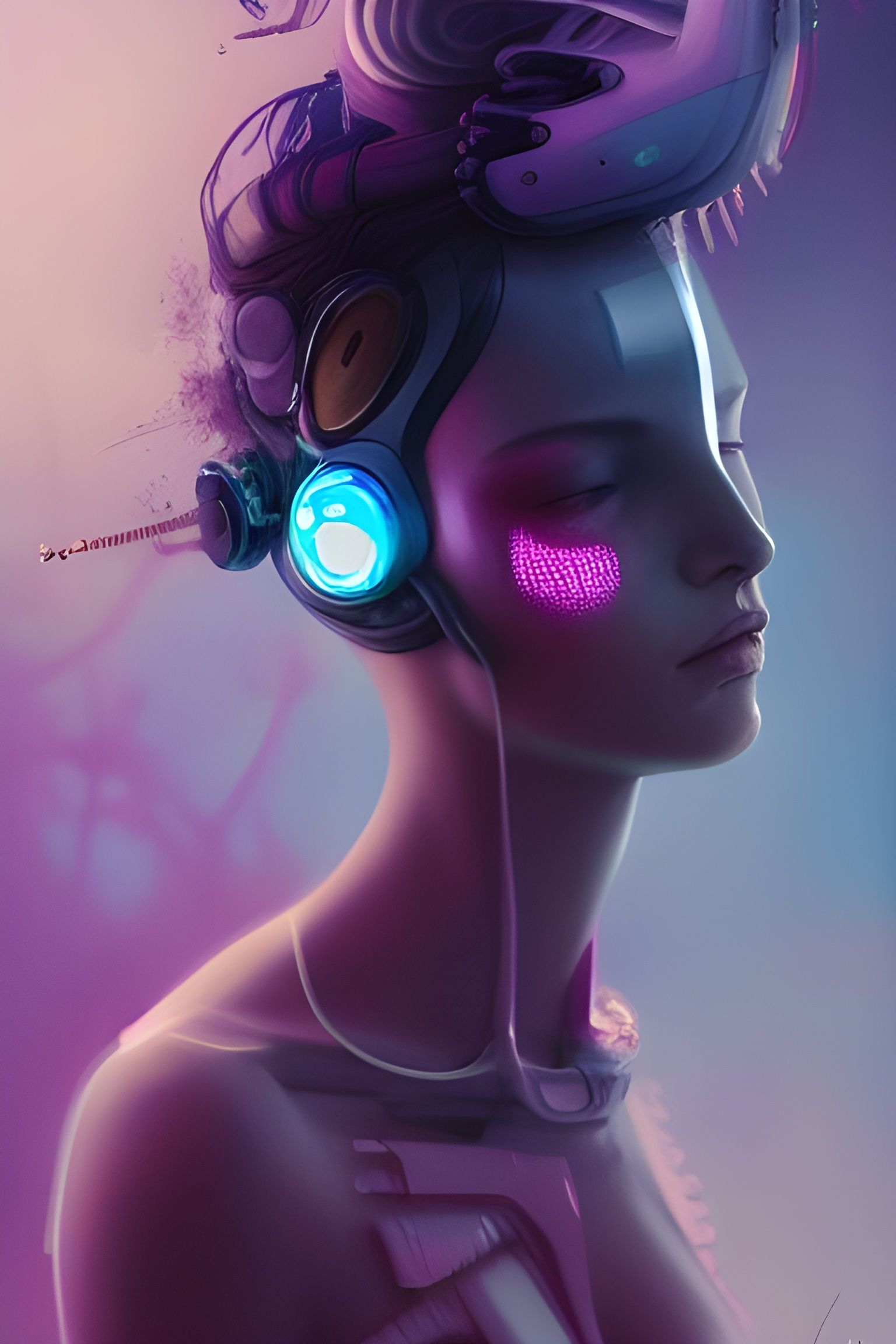 Cute Cyborg Hybrid in a Detailed Holographic Style