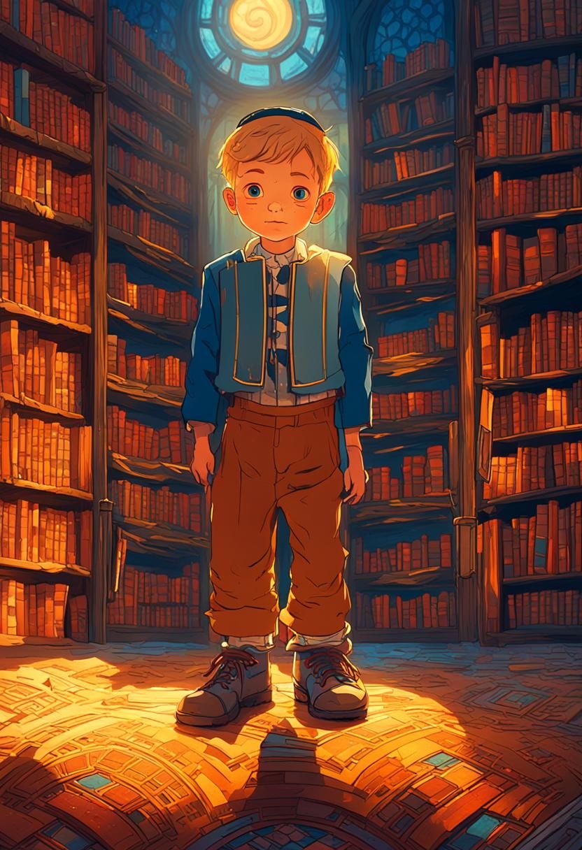 Jewish Child in Mystical Library Concept Art