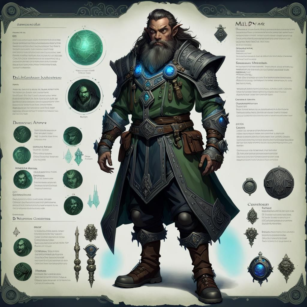 Dark Dwarf Artificer Character Sheet Concept Art