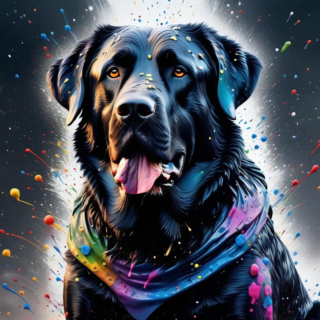 Dog in Paint Splatter Digital Matte Painting