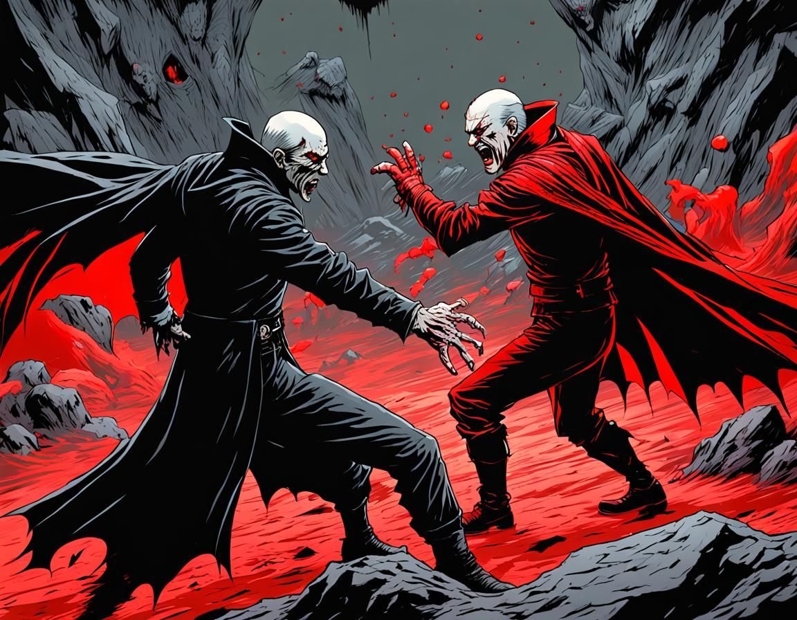 Anime-Style Elder Vampires Battle in Cave