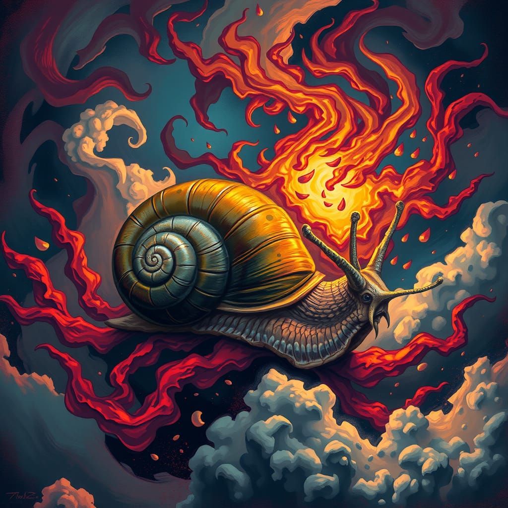 Ethereal Snail in Moody Expressive Art Style