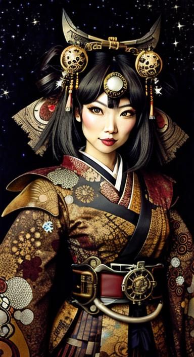 Steampunk Geisha Skeleton Portrait in Double Exposure