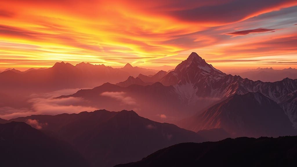 Epic Sunrise Over Majestic Mountains in Warm Golden Light