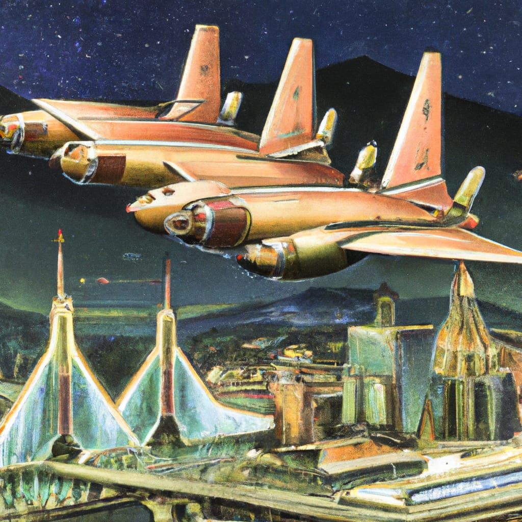 North Korean Spaceships Over Pyongyang in Juche Art