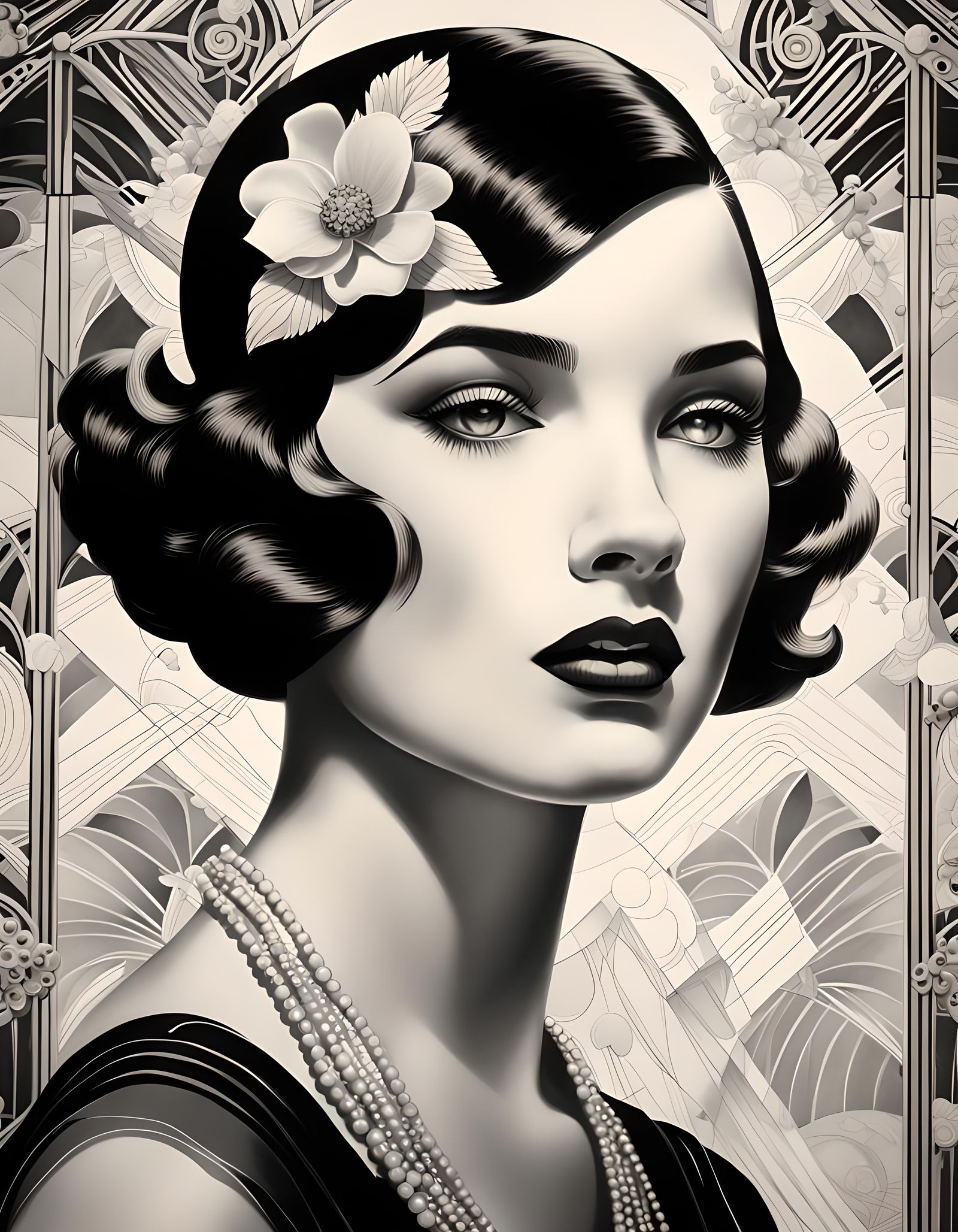 Art Deco Portrait of 1920s Woman