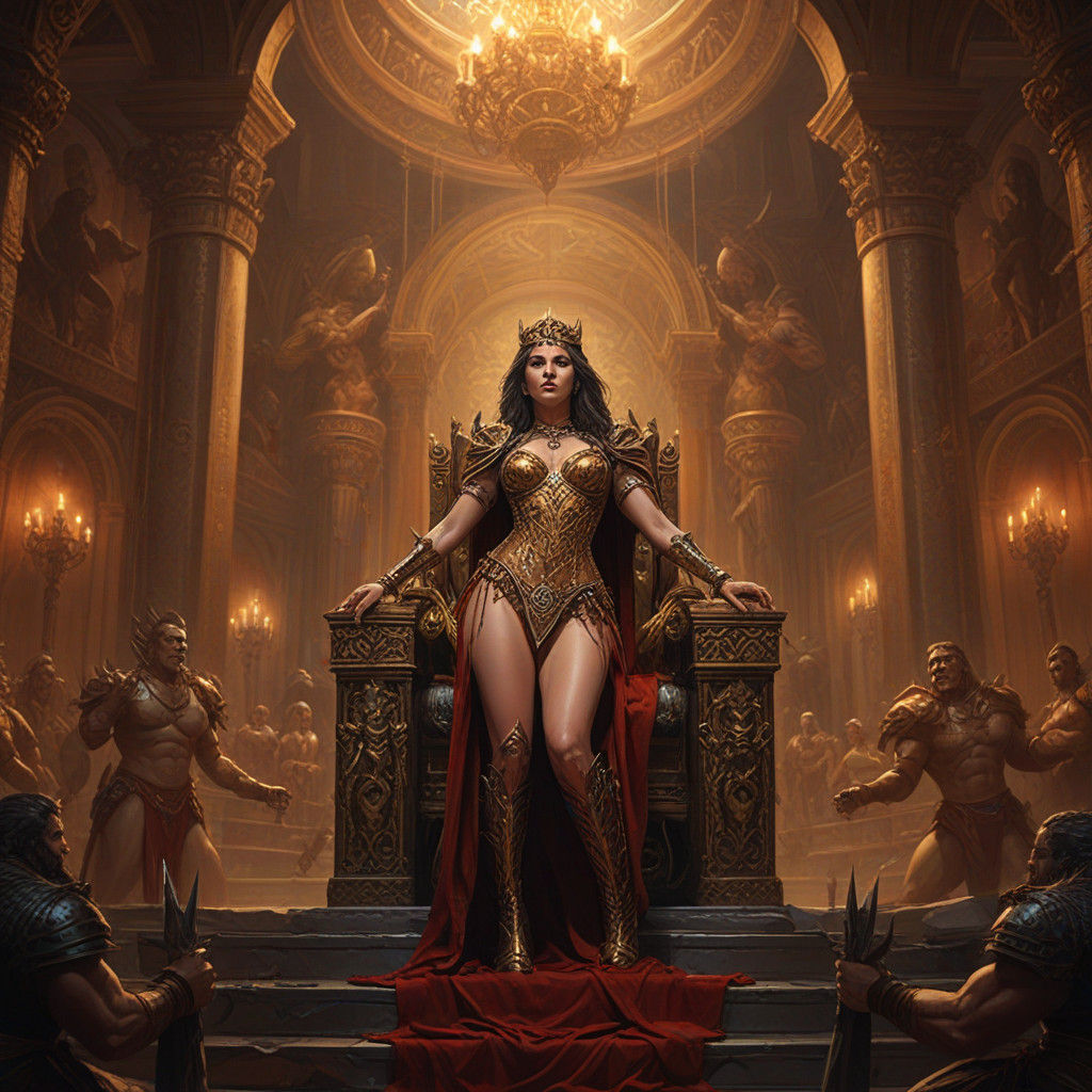 Barbarian King Holds Captive a Regal Brunette in a Dramatic....