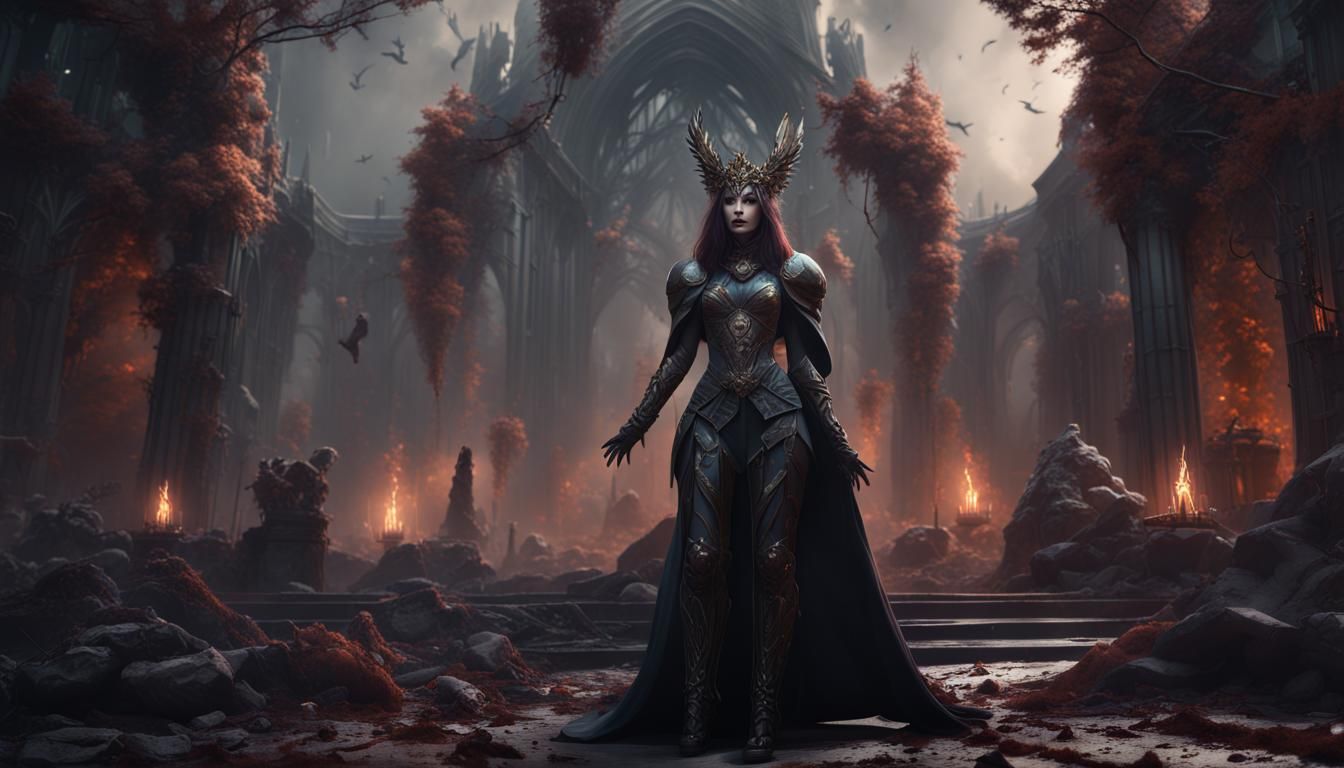 Dark Villainess Welcomes Fallen Hero: Fantasy Concept Art
