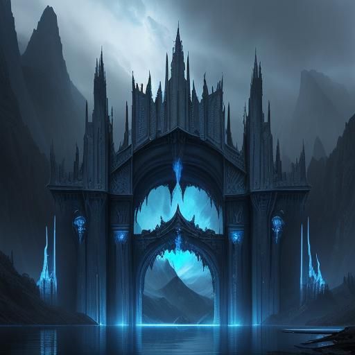 Moria Gates Reflected in Dark Lake
