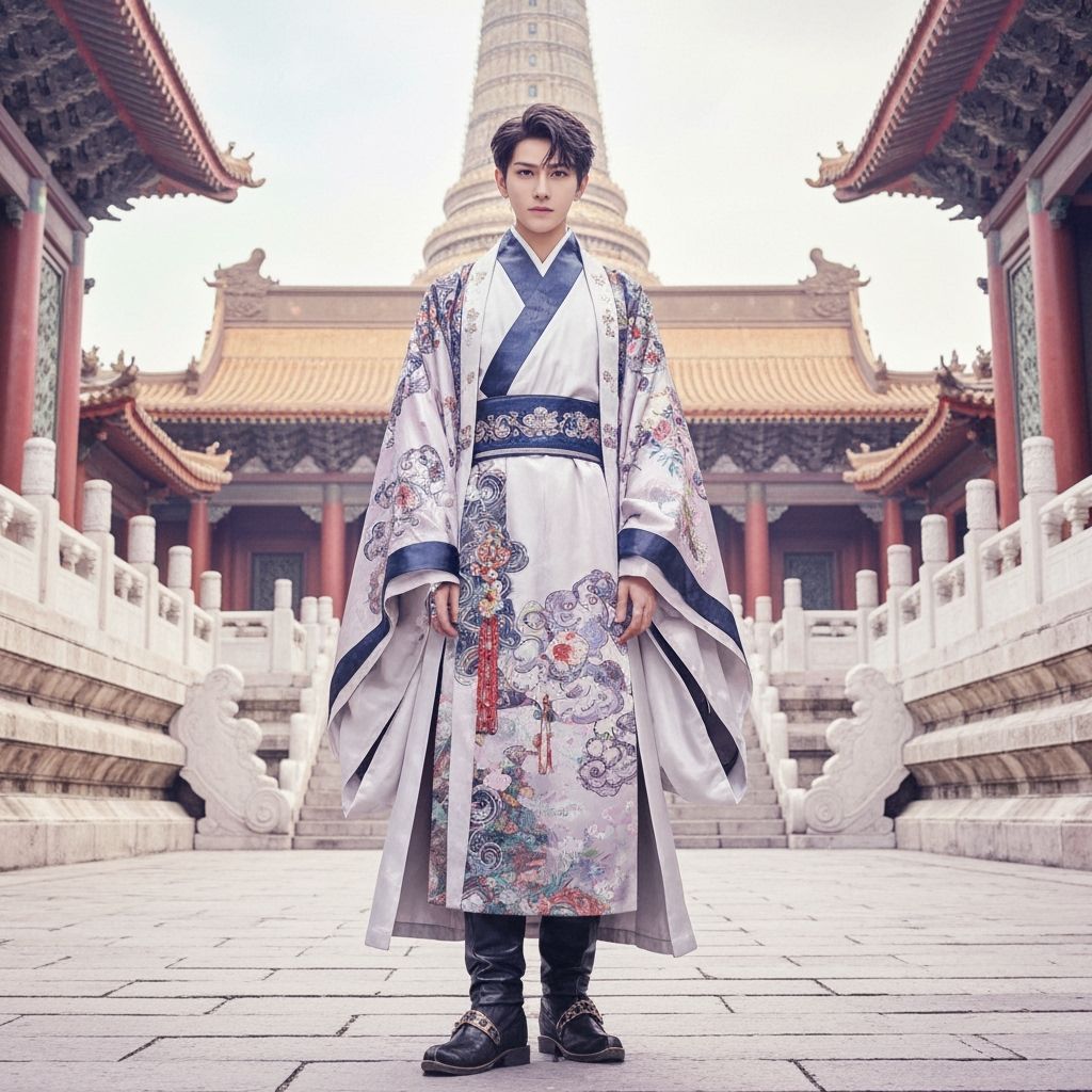 East Asian Model in Couture Robes, Auroracore Style