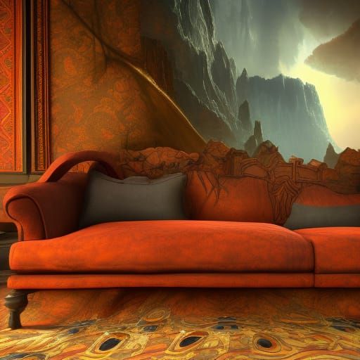 Surreal Couch with a Gaze, Detailed Matte Painting