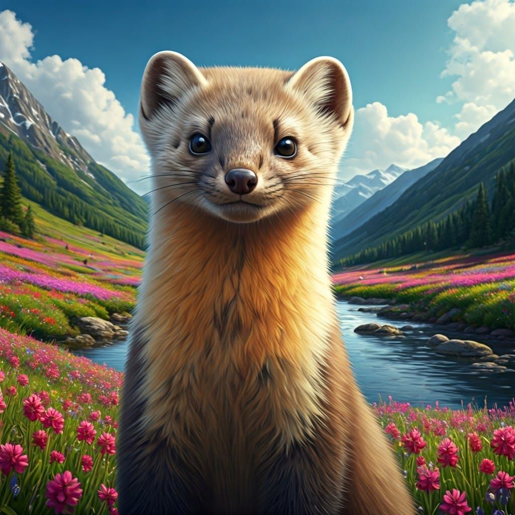 Enchanted Mountain Marten in Vibrant Bloom