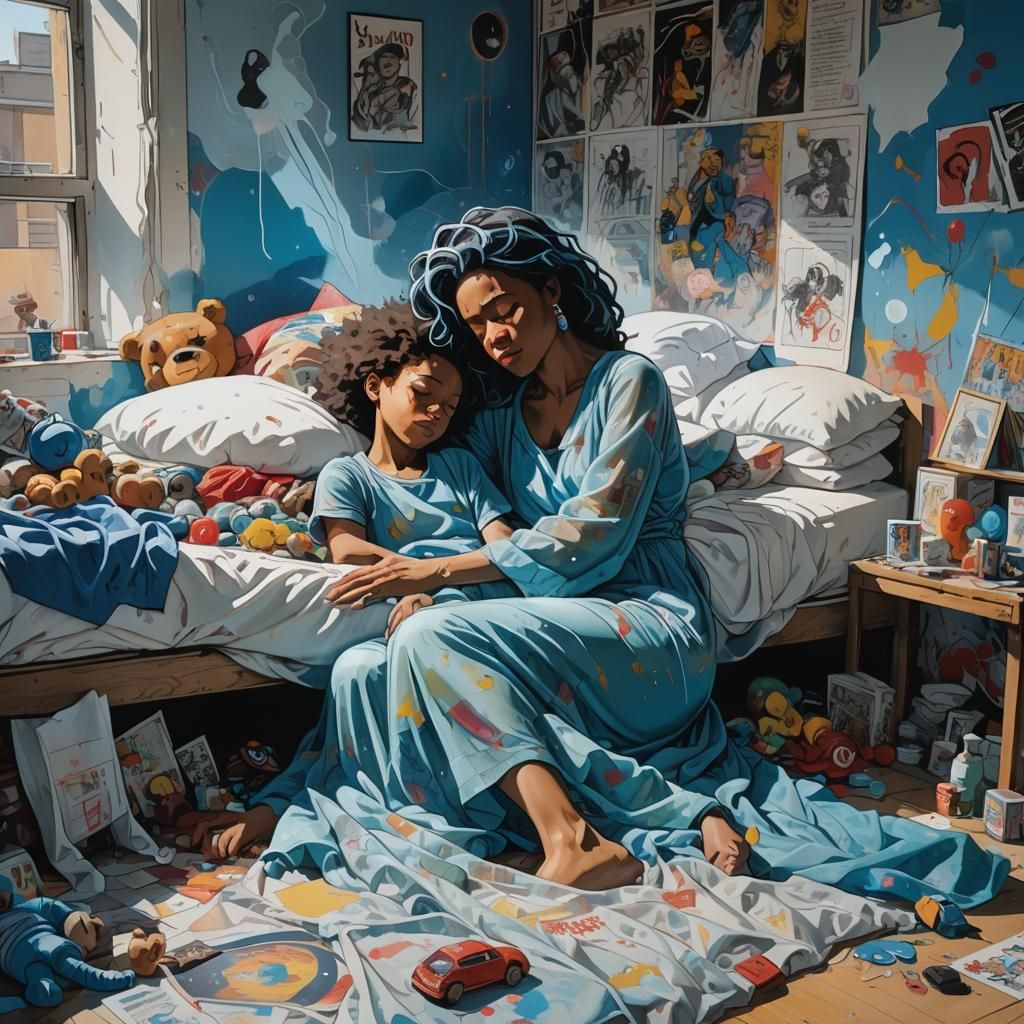 Dreamlike Street Art: Woman and Boy, Basquiat Style