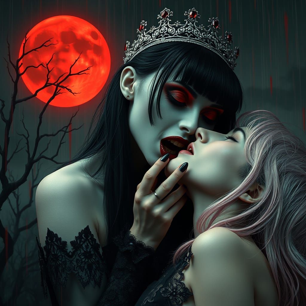 Gothic Vampire Goddess in Bloody Rain
