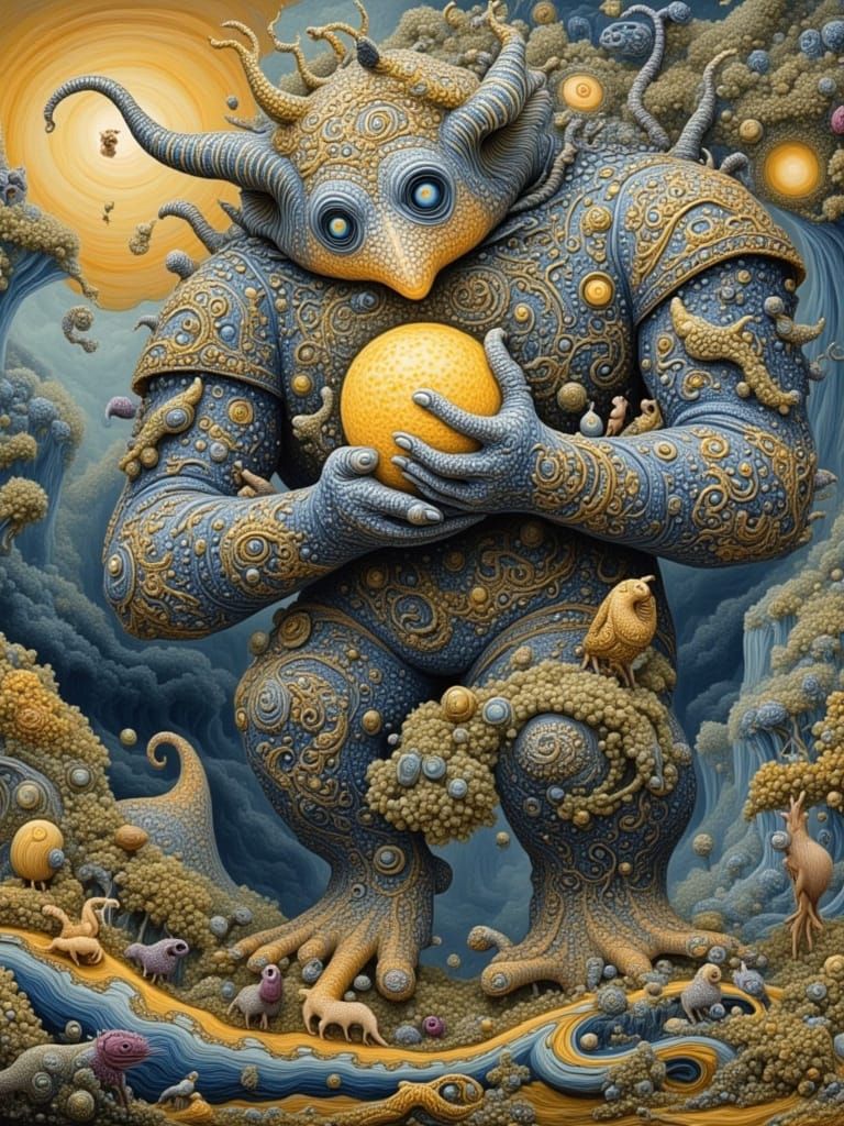 Surreal Textile Golem in a Dreamlike Realm