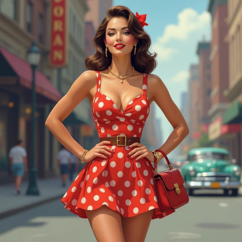 Retro American Pin-Up Dancing in the Street