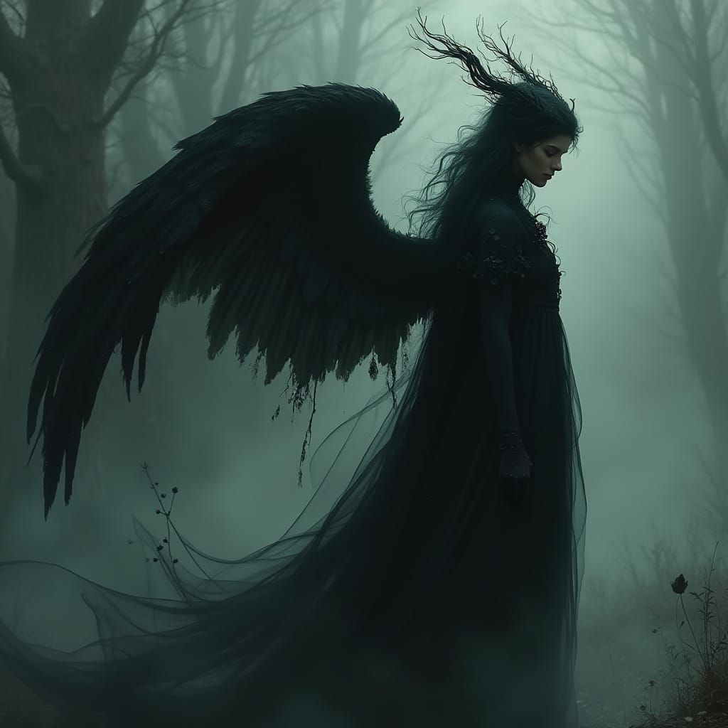 Regal Sorceress with Dark Wings