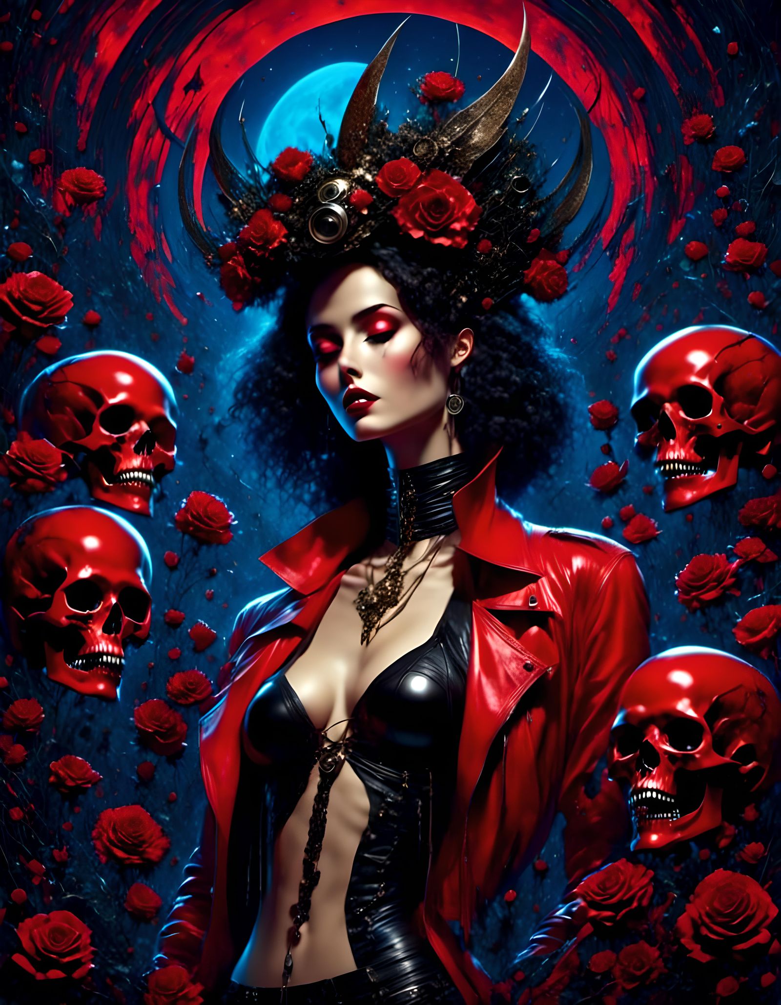 Red Devil Woman in Steampunk Comic Art