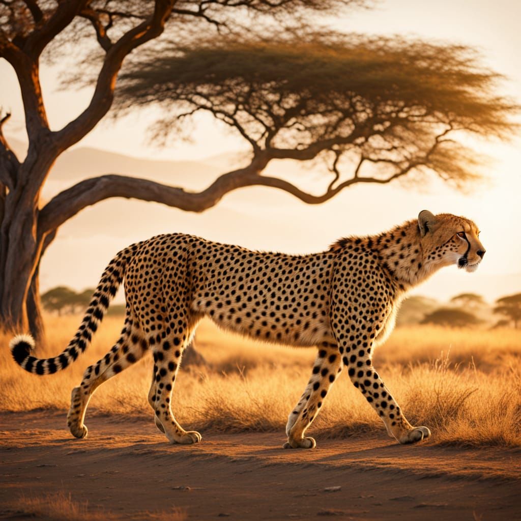 Cheetah on African Savanna in Golden Hour Light