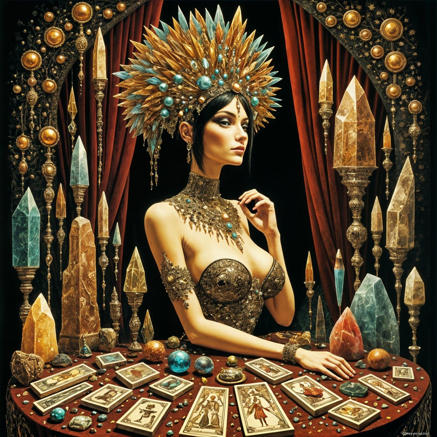 Mystical Feline Tarot Reader in Digital Art