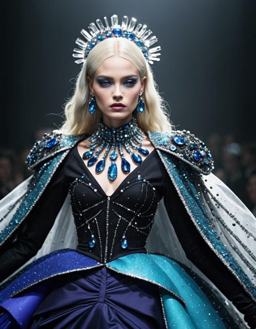 Fashion Model in Tim Burton Dress, Biopunk Style