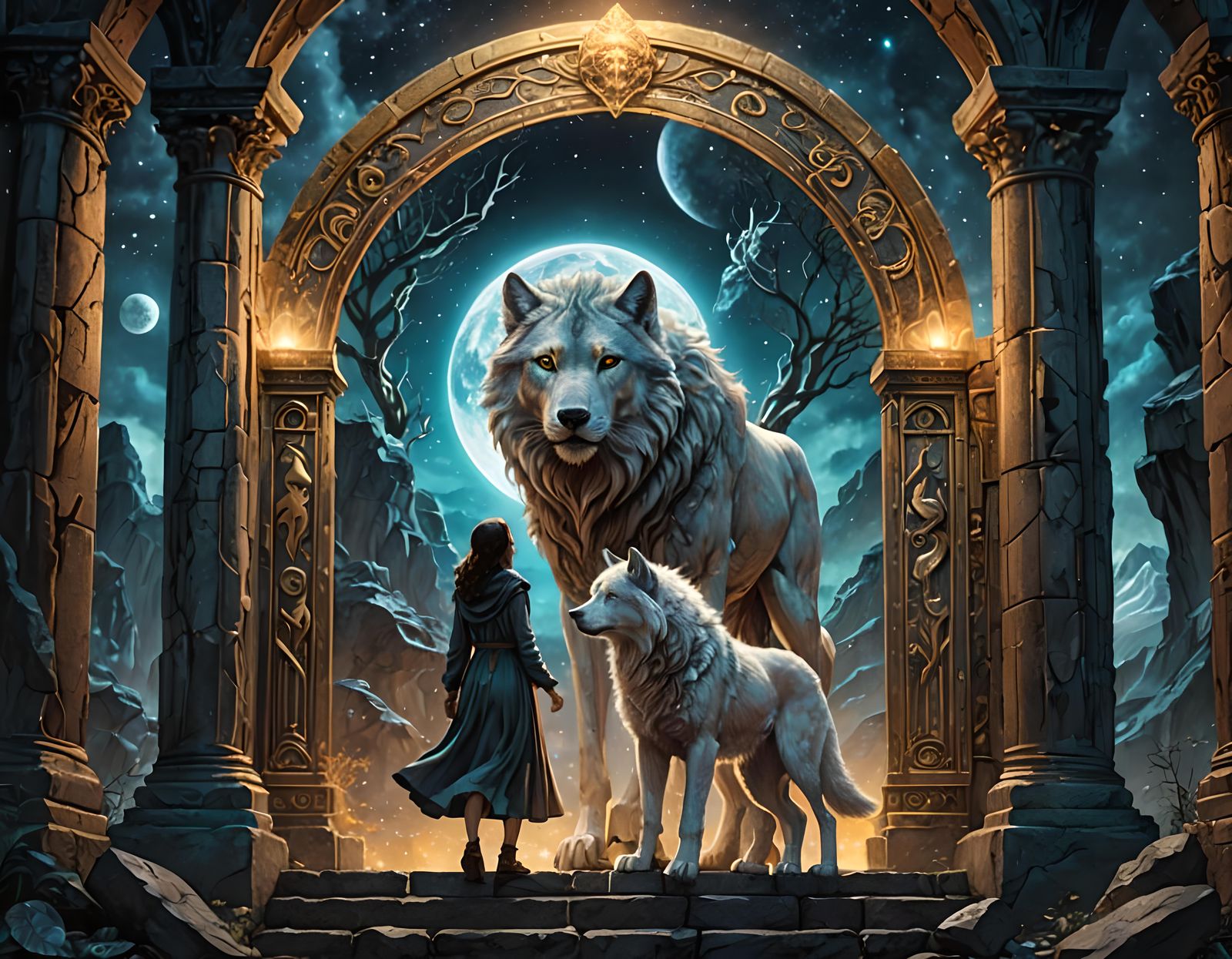 Timber Sinner and Wolf Saint: Cosmic Mixed Media Art