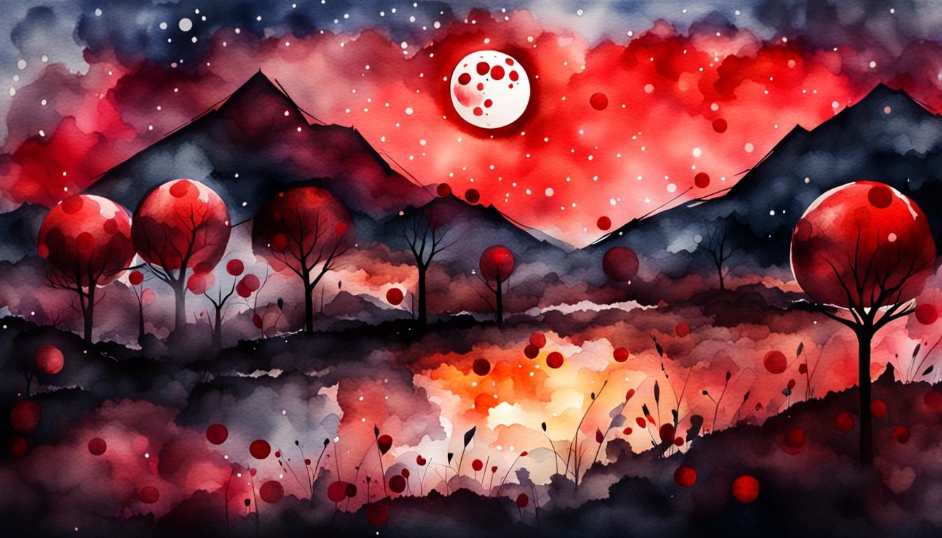 Blood Moon Watercolor Photography with Bokeh
