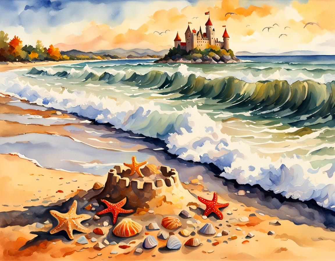 Autumn Sunset on a Crumbling Sandcastle