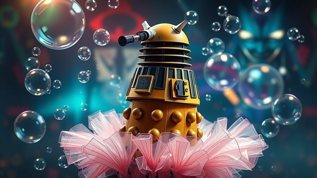 Dalek in Tutu with Bubbles: Hyperrealistic Splash Art