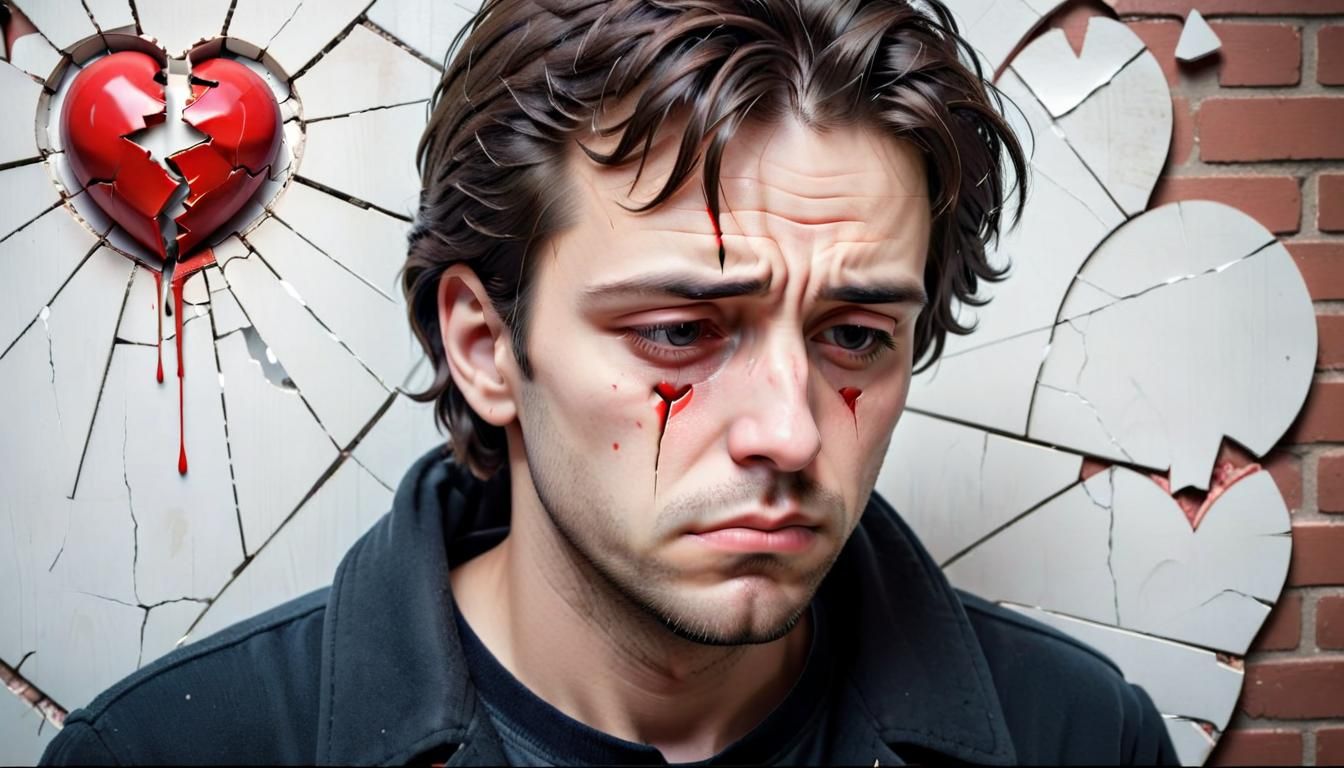 Sad Man with Broken Heart Icon