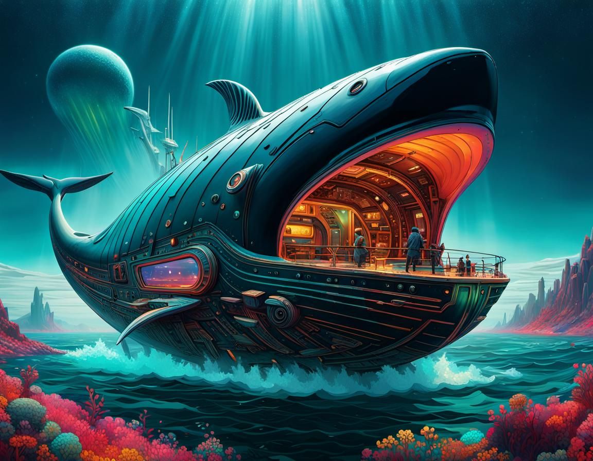 Cyberpunk Whale Boat on Alien Planet