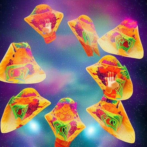 Tacos Rain From Skyscraper: Cosmic Astral Illustration