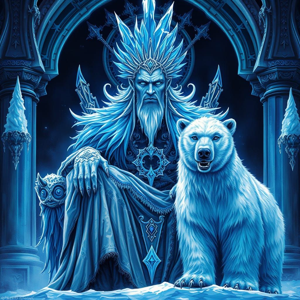 Ethereal Gothic Ice King Reigns on Prismatic Throne