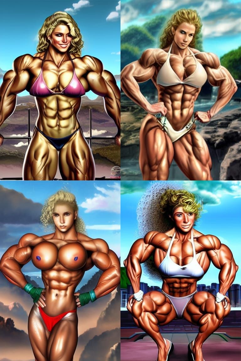 Beautiful Blonde Muscle Competitor in Realistic Anime Art