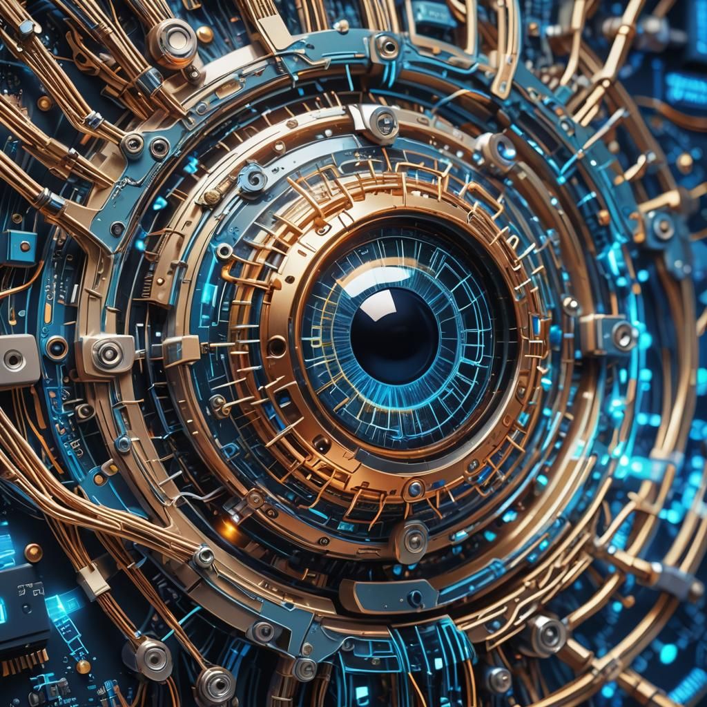 Futuristic Bionic Eye Cybernetic Illustration in Neon Style