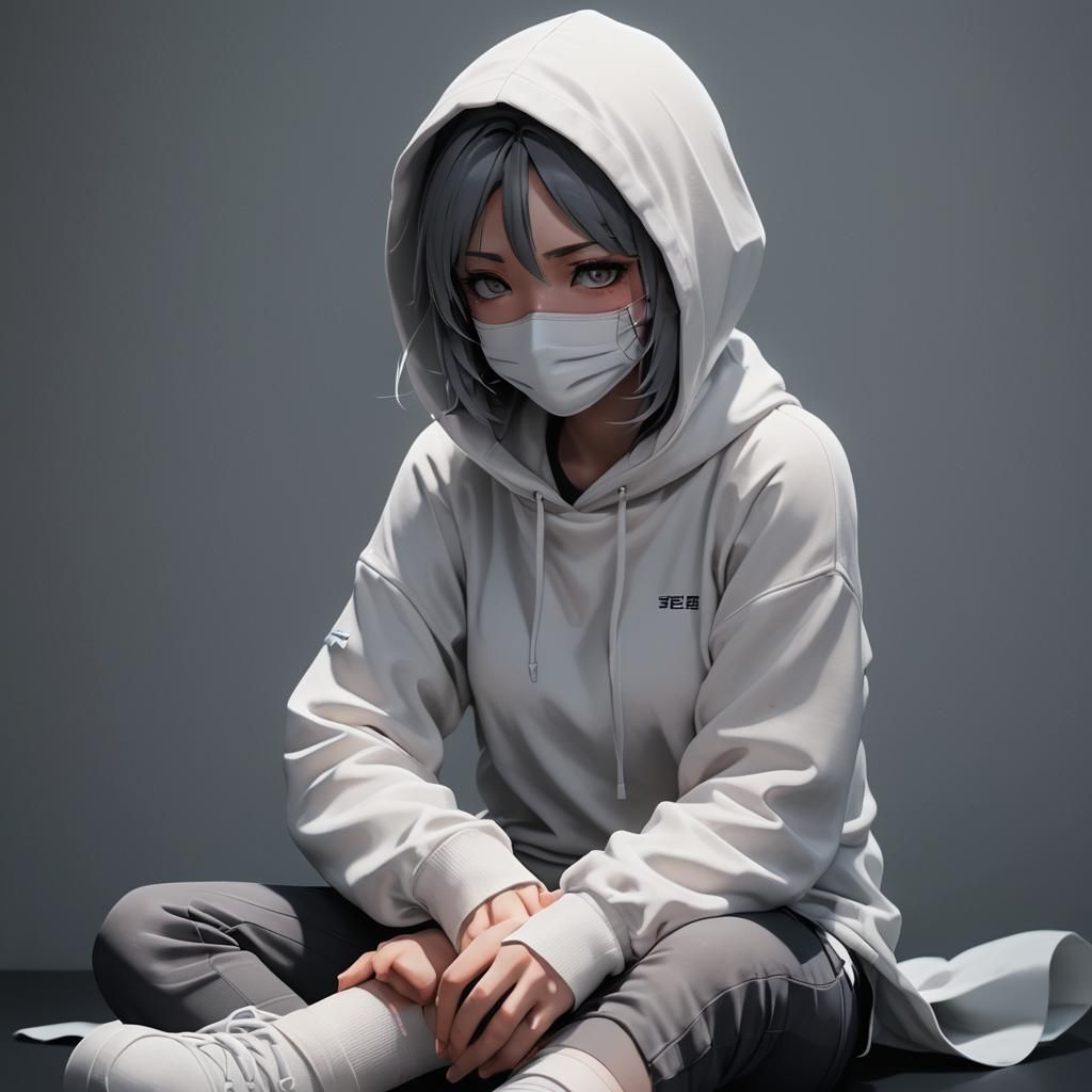 Sorrowful Anime Girl in Neon Lit 3D Art