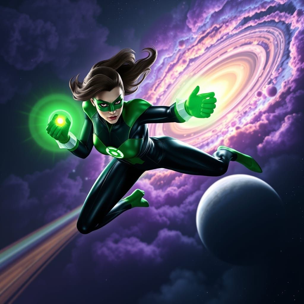 Ethereal Green Lantern Soars Through Cosmic Realms