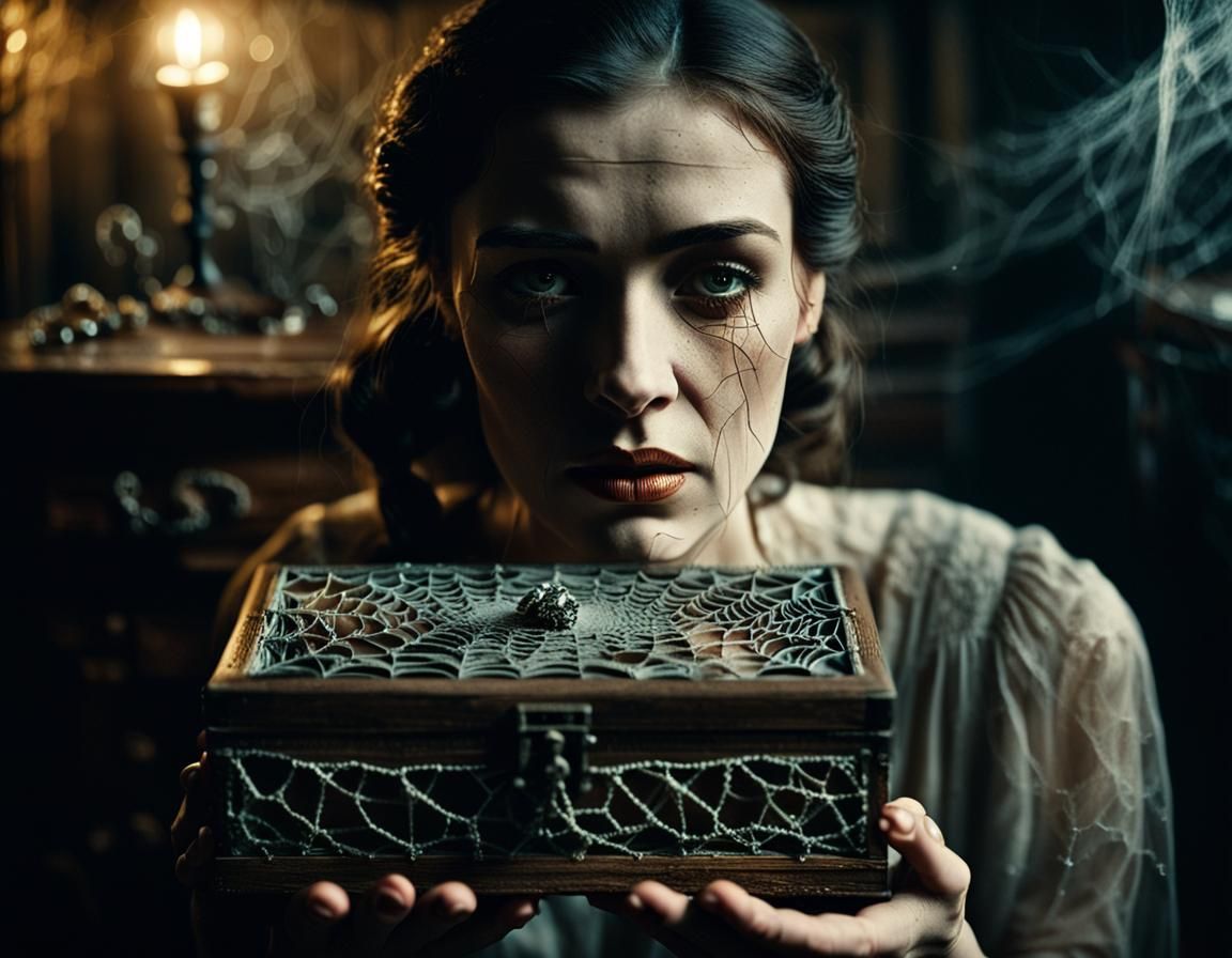 Girl and Haunted Jewelry Box in Cinematic Style