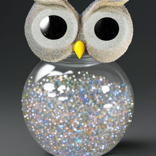 Glittery Owl Perched Inside Sparkling Glass Orb