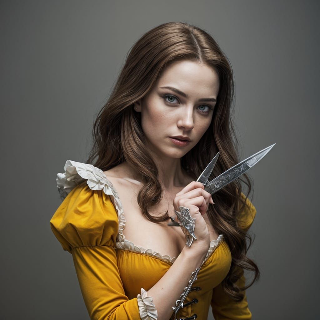 Evil Disney Princess Belle with Dagger, Charcoal Drawing