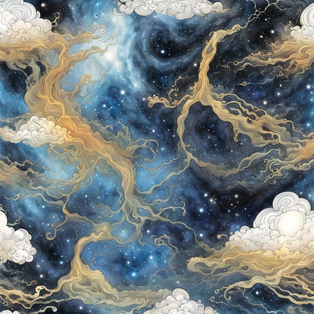 Fluid Humanoid Formed From Cosmic Ink Clouds Underwater