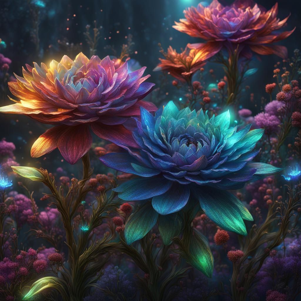 Iridescent Flowers in a Detailed Matte Painting