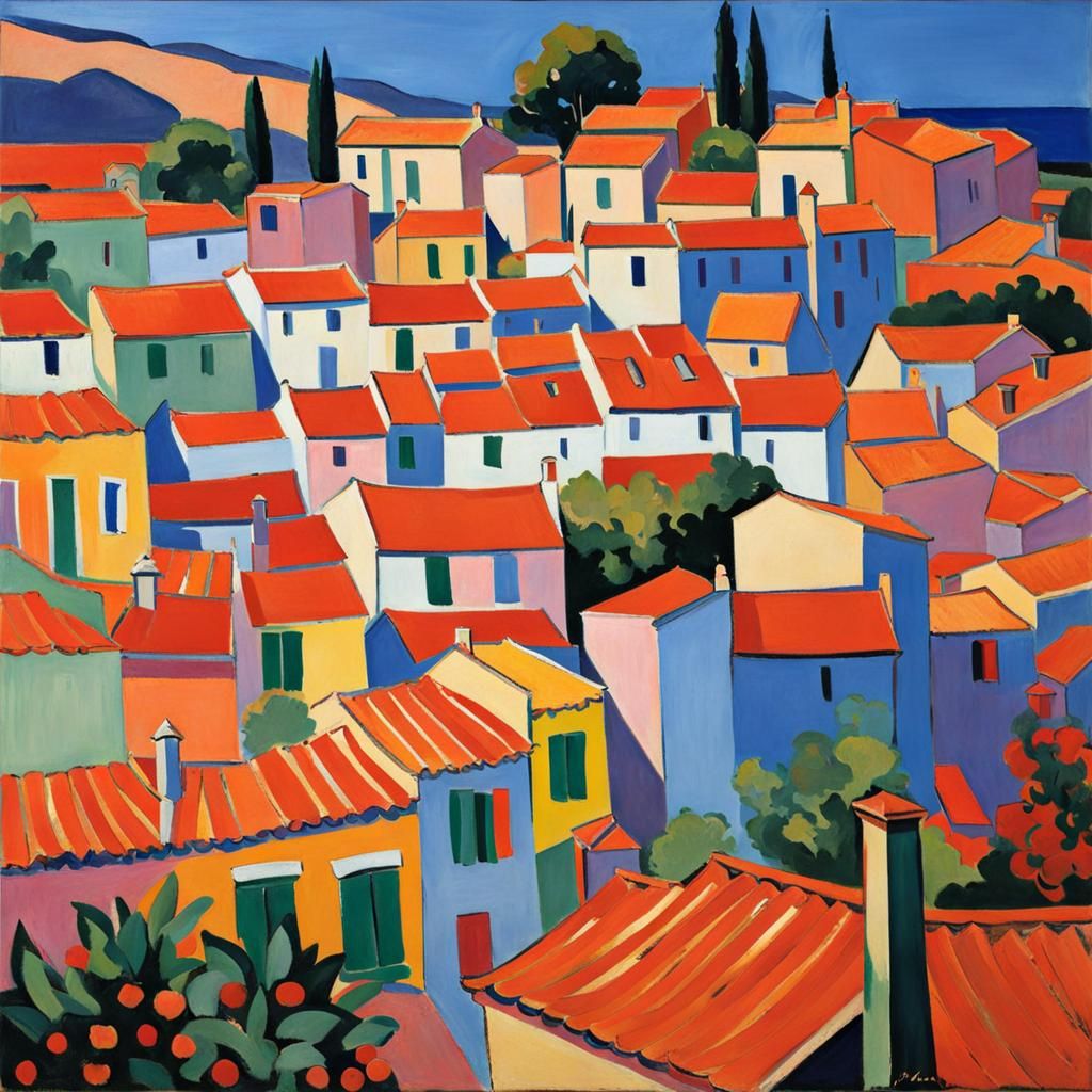 The Roofs of Collioure: Fauvist Inspired Landscape