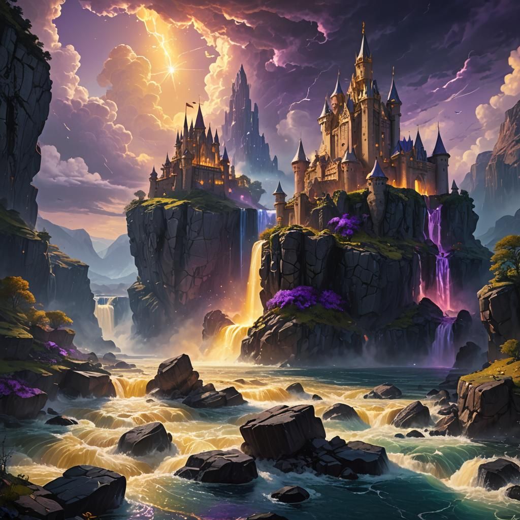 Floating Castle in Astral Realm: Dark Fantasy Art